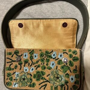 Staud Floral Beaded Green and Gold Women's Bag